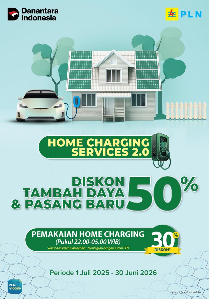 Promo diskon 50% biaya penyambungan dan 30% tarif pengisian daya EV PLN untuk program Home Charging Services 2.0